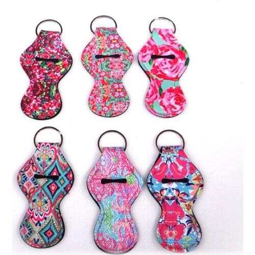 Free shipping 100pcs/lot multi colors stock Neoprene keychain chapstick holder for sale with high quality