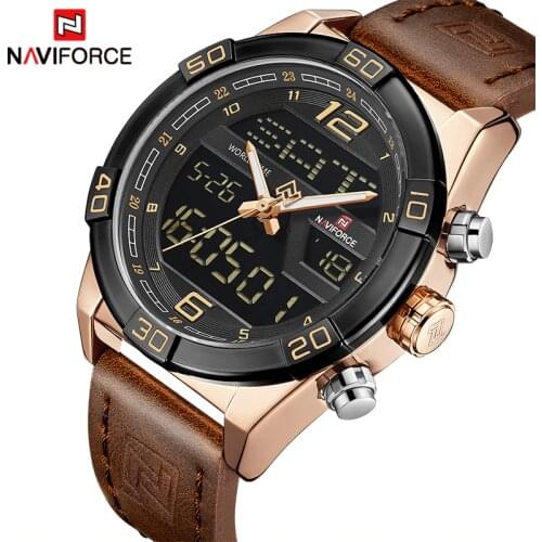 Mens Watches Top Luxury Brand NAVIFORCE Men Leather Sports Watch Waterproof Quartz Digital Clock Man Army Military Wristwatches