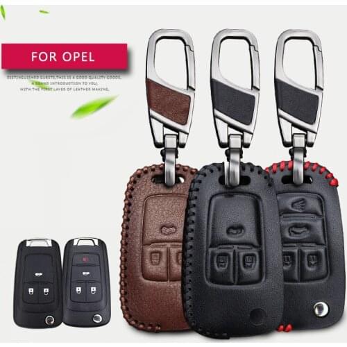 Real Leather Car Key Case Cover for Opel Vivaro Meriva B Astra H Gtc Insignia Corsa B D Key Fob Ring Chain Styling Accessories