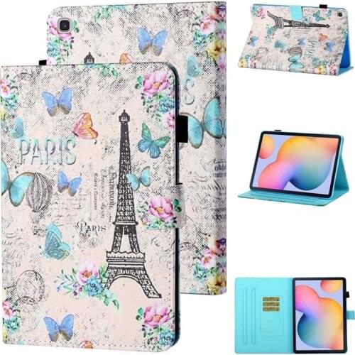 Cute Elephant Owl Painting Stand Case for Samsung Galaxy Tab A7 Lite 8.7 inch 2021 SM-T220 SM-T225 PU Leather Flip Cover