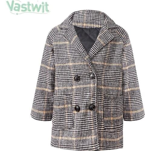 Children Trench Coat Lapel Wool Coat Boy Autumn Double-breasted Long Grid Jacket Girls Windbreaker Kid Winter Windproof Overcoat