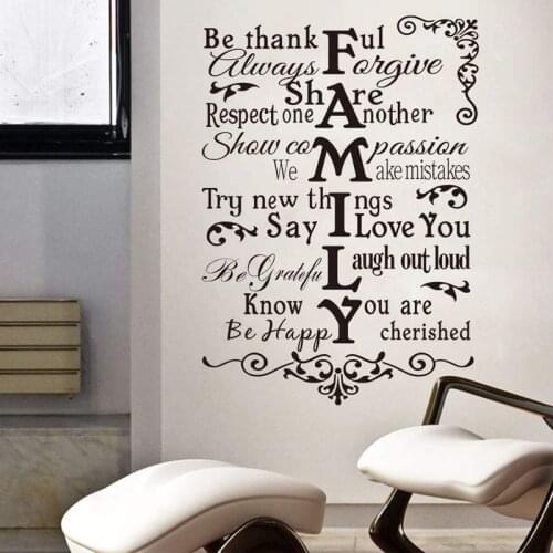 Family Wall Sticker Quote Thankful Love Greateful Home Decor Be Happy Household Decal Bedroom Living Room Decoration Art Mural