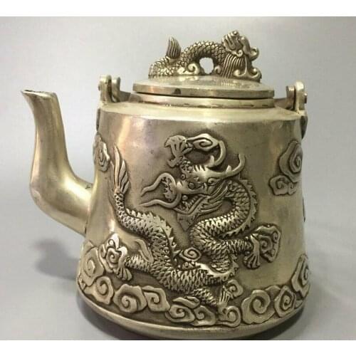 China Marked Silver Dragon Loong Dragons Flagon Wine pot Teapot Teakettle