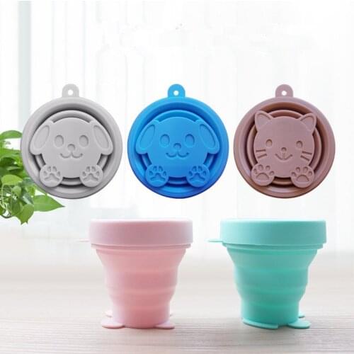 Cute Stainless Steel Silicone Folding Cup with Dust-Proof Cover Lid Portable Outdoor Coffee Cups Retractable Water Cup 170ml