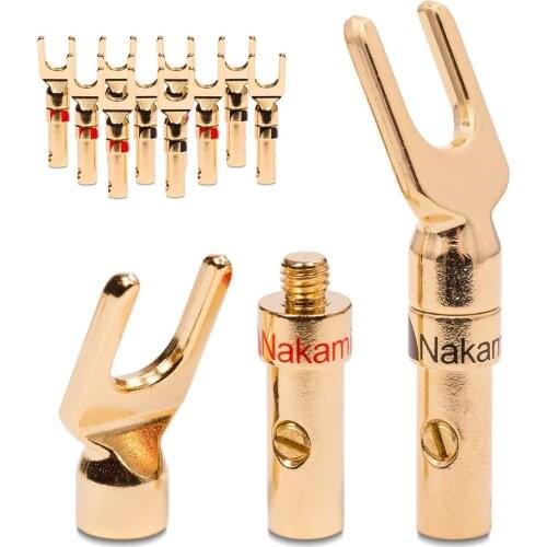 Nakamichi Spade Plug 24K gold Plated Fork Plug Speaker Y Connector Adapter Y Spade Speaker Plugs HIFI Diy Speaker cable Plug