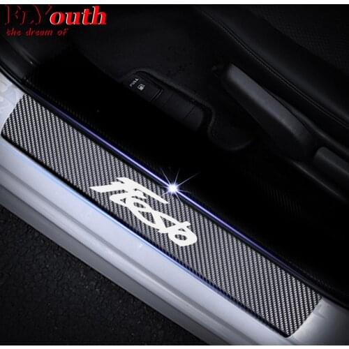 Car Door Sill Scuff Plate For Ford Fiesta Reflective 4D Carbon Fiber Sticker Welcome Pedal Threshold Auto Accessories 4Pcs/set