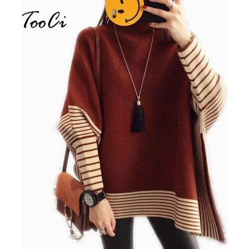 New Fashion Spring Women Caramel Colour Casual Sweater And Pullover Female Stripes Feminino Inverno Poncho And Cape Warm Coat