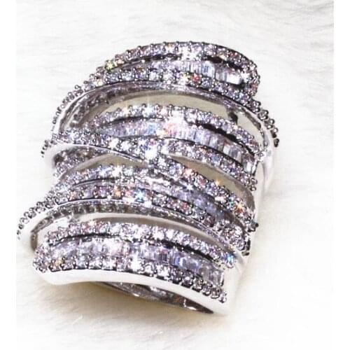Pave Princess 5A White Zirconia CZ Luxury Jewelry Cool 925 Sterling Silver Hyperbole Women Engagement Band Wide Finger Ring Gift