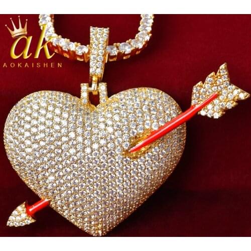 Heart With Arrow Penden Necklace With Tennis Chain For Wome &Men Gold Color Cubic Zircon Hip Hop Rock Jewelry