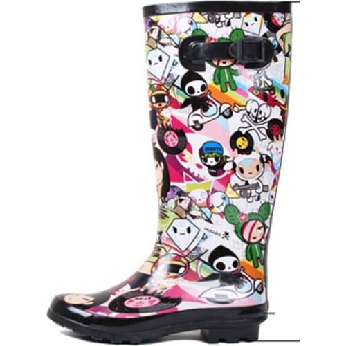 Rain Boots Kids Rubber Shoes for Women Waterproof Painted Cartoon Doll Rubber Water Shoe Large Size Shoes for Women Rainboots
