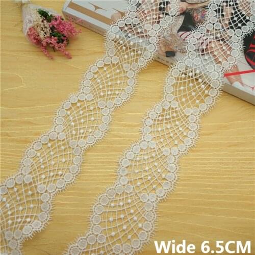 6.5CM Wide Luxury White Cotton Polyester Embroidered Eyelash Lace Collar Cuffs Trim Ribbon Handmade DIY Garment Accessories