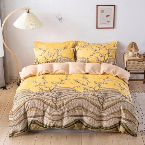 Luxury Flower Bedding Set 3/4pc Bed Linens Simple Duvet Cover Set Yellow Bed Set Pillowcase Sheet And Fitted Sheet