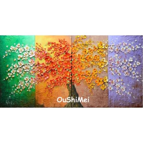 Hand Painted Four Seasons Landscape Oil Painting Modern Wall Paintings On Canvas for Decor Colorful Knife Tree Oil Painting