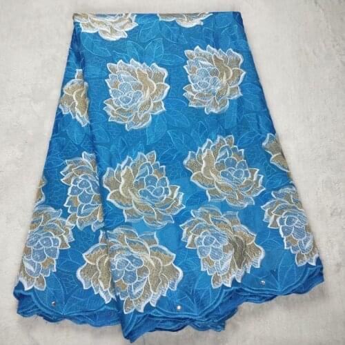 Blue Flowers Style African Dry Lace Fabric Embroidery Swiss Voile Lace In Switzerland New Nigerian Lace Fabric 5yards QS1515-3