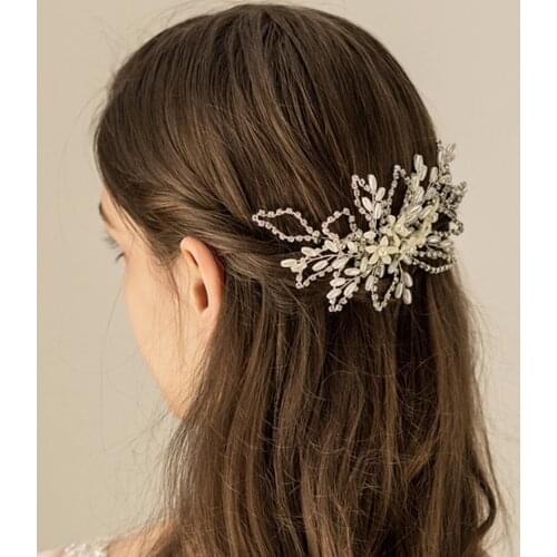 Silver Rhinestone Bridal Hair Comb Handmade Luxury Pearl Tiara Wedding Headdress Elegant Women Hair Accessories for Bride