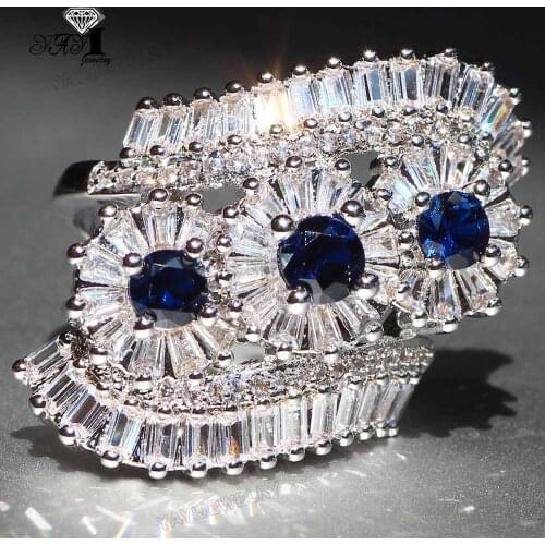 YaYI Jewelry Princess Cut 8.7 CT Blue Zircon Silver Color Engagement Rings wedding Heart Rings Girls Party Rings Gifts 827