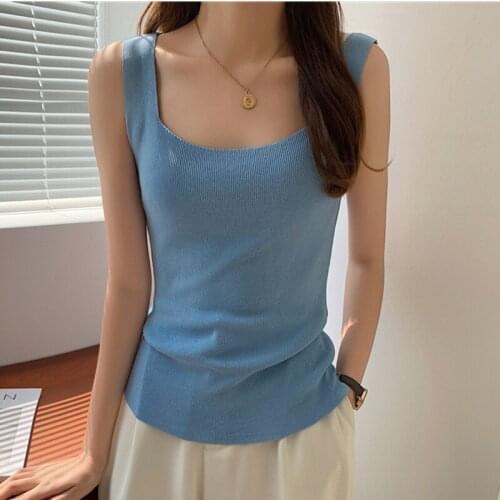 LJSXLS White External Wear Knitted Camisole Women 2021 Casual Sleeveless Inside Tank Tops Haut Femme Summer Clothes For Women