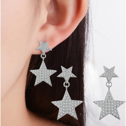 Luxury 925 Sterling Silver Earrings Zirconia star Ear Stud Fashion Womens High Quality Party Jewelry Love Gift