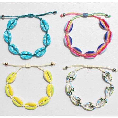 12 Style Colorful Alloy Shells Bracelets for Women Woven Rope Chain Female 2021 Fashion Summer Beach Jewelry New Arrival