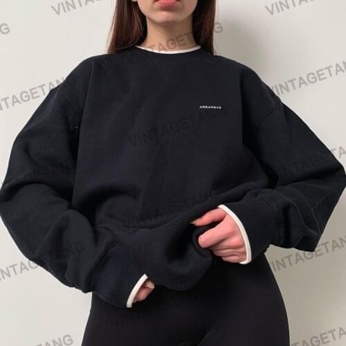 B-TOTO American Retro Black Capless Letter Sweater Women Tide Ins Spring And Autumn Thin Loose Bf 2021 New Fashion