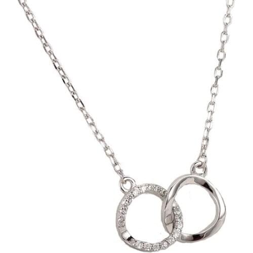 Luxury Female Two Round Pendant Necklace Silver Color Chain Necklaces for Women Crystal Zircon Stone Wedding Necklace