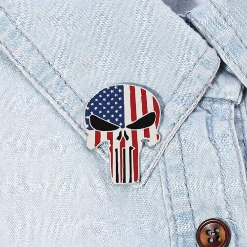 The Punisher American Flag Brooch Skeleton Head Hard Enamel Pin Badge Brooch Skeleton Punk Jewelry