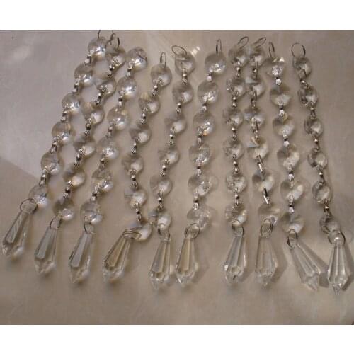 10 Sets 14mm Octagon Beads 6pcs + 38mm Crystal Icicle U-drop Pendant Home Decoration High Quality Free Shipping