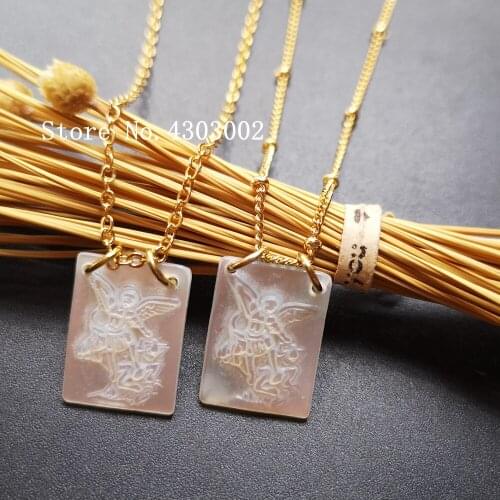 10pcs/lot 12x16mm Natural San Miguel Archangel Mother of Pearl Shell Necklace Rectangle guardian angel Pearl Shell Necklace