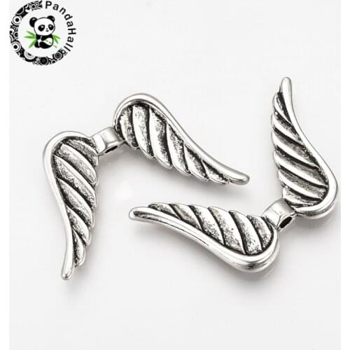 100pcs Tibetan Style Alloy Angel Wings Beads for Jewelry Making Cadmium & Lead Free Antique Silver Color 23x35x4.5mm Hole: 2mm