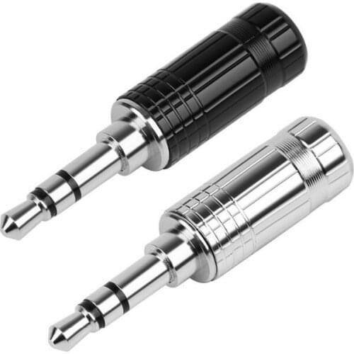 3.5mm Audio Jack Earphone Plug 3 Pole Stereo Rhodium Plated 6.0mm Wire Hole Adapter Headset Solder Line Connector Black Silver