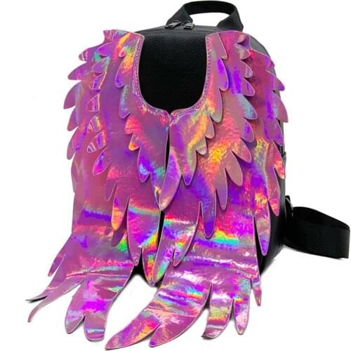 2021 Laser Color Womens Leather Backpack Big Wing Backpack Brand Designer European Style Shoulder Bag For Girl Fashion Pack New