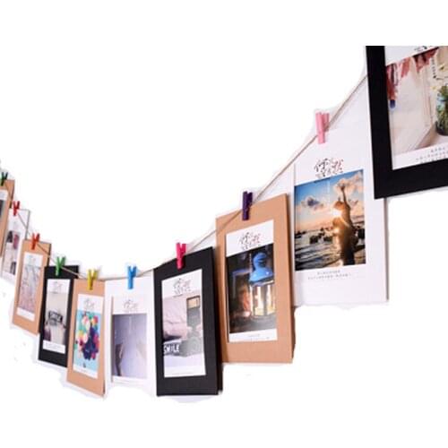 21pcs/set Home DIY Kraft Paper Photo Frame with Wooden Clip and String Hanging Wall Decration Birthday Party Wedding Decoration