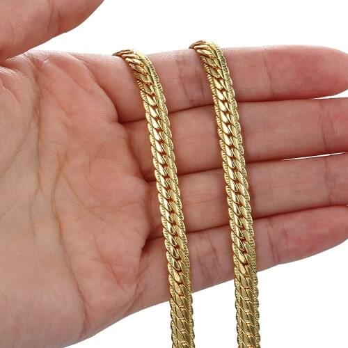 6MM Wide Snake Chain 585 Rose Yellow Gold Filled Necklace Hammered Flat Curb Cuban Link Chain Wholesale Jewelry Gifts LKN111A