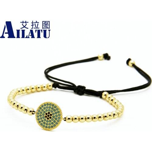 Ailatu Men Bracelet Blue Cz Lucky Eye Macrame Bracelet Wholesale 10pcs/lot 4mm Copper Beads