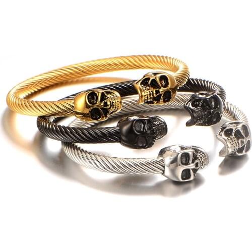 Biker Bracelet Punk Rock Men skull gold black color 316L Stainless Steel Fashion Knight Bracelet Jewelry Gift for Him