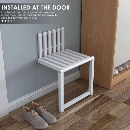 Wall Mounted Folding Chair Solid Wood Porch Chair Door Shoe Cabinet Hidden Footstool Folding Bathroom Balcony Living Stool