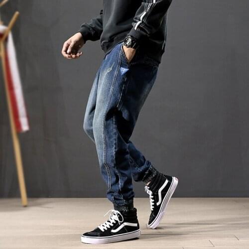 2021 New Fashion Streetwear Loose Fit Spliced Designer Cargo Pants Harem Jeans Slack Bottom Hip Hop Ripped Jeans Men Joggers