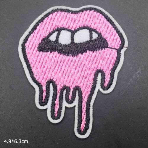 Pink Mouth Colourful FOMO Lipstick Heart Cat Iron On Embroidered Clothes Patches For Clothing Stickers Garment Wholesale