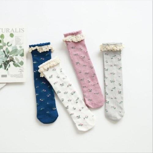 Kids Socks Winter Toddlers Girls lace Floral Knee High Soft Cotton Baby Socks Toddlers Socks Childrens Long Socks for Girls