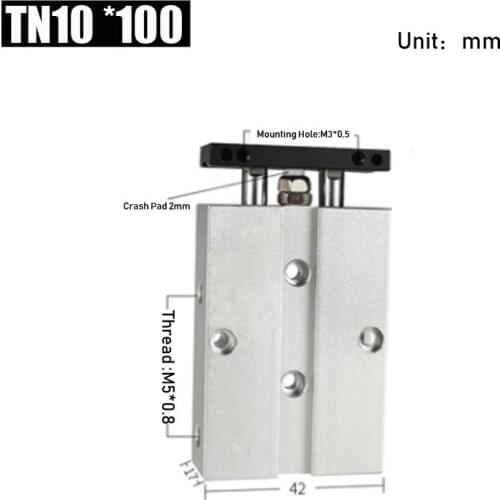 Bore 10mm Stroke 100mm Air Cylinder Aluminum Alloy TN Type Pneumatic Cylinder