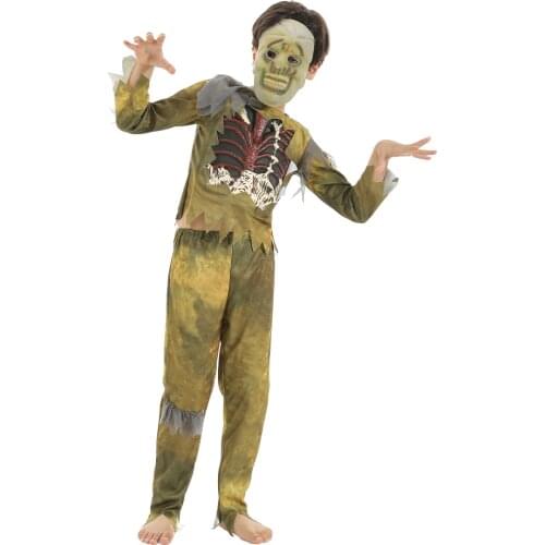 Eraspooky Scary Swamp Zombies Cosplay Boys Skeleton Shirts Halloween Costume For Kids Party Fancy Dress Skull Mask