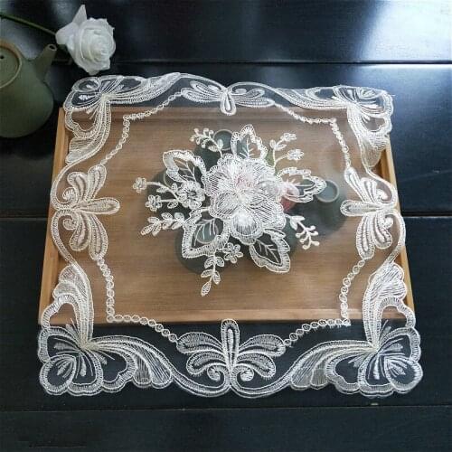 European Square Lace Embroidery Flower Coaster Tea Table Mat Banquet Party Food Fruit Cover Bedroom Study Living Room Decoration