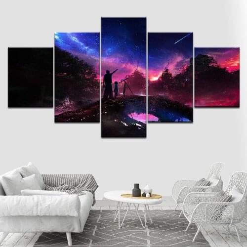 HD Printed Universe Galaxy Stars 5 Panel Reflection Space landscape Planet Picture Home Decor Poster Wall Art Canvas Paintings
