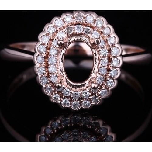 HELON 5x6mm -7x5mm Oval Cut Solid 10K Rose Gold Natural Diamonds Semi Mount Engagement Wedding Ring Women Elegant Trendy Jewelry