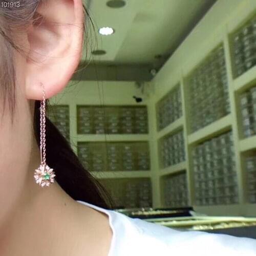 Emerald earring Free shipping Natural real emerald 925 sterling silver earrings 3*3mm 2pcs