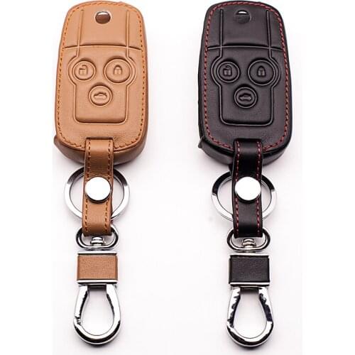 Genuine Leather Belt Keys for Honda CRV 3 Buttons remote control Flip Car Key Chain Wallet Bag Car Keychain Car Accessories