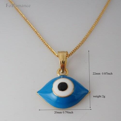 FoRomance Top Quality YELLOW GOLD GP 18" CIRCLE LINK NECKLACE & BLUE WHITE EVIL EYE ENAMELED PENDANT