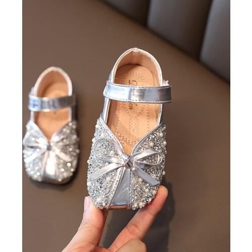 Girls leather shoes kids baby flat princess shoes autumn/spring children soft bottom pearl sequins leather shoes fashion sneaker