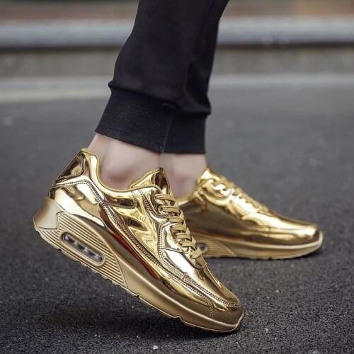 Men Shoes Sneakers Gold Sliver Breathable Man Casual Shoes Zapatillas Hombre Comfortable Bright Flat Shoe Chaussures