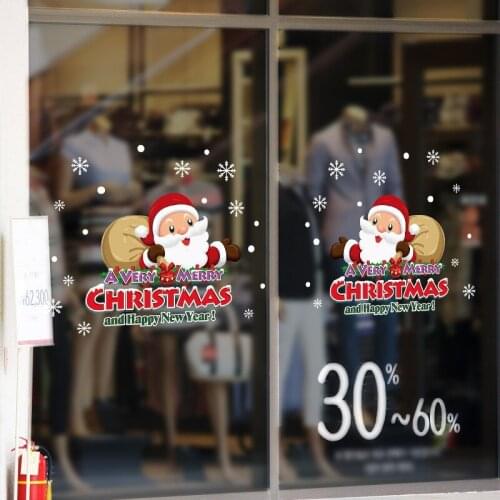 Cute Santa Claus Merry Christmas Wall Stickers For Shop Showcase Decor Xmas Festival Wall Mural Art Diy Home Decals
